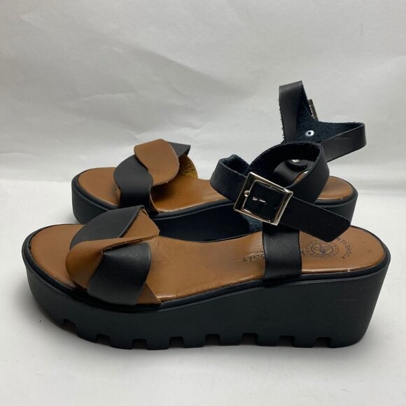 HERA SOFT Chunky Black & Brown Leather Platform Sandals Anti-Shock Sole Size 41 - Picture 3 of 7